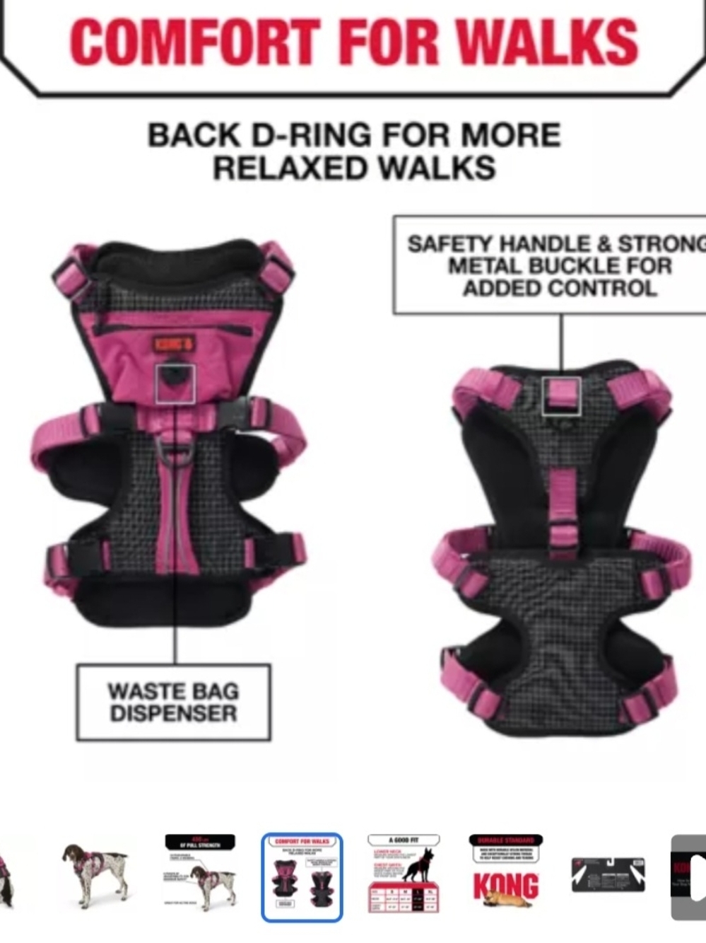 Medium KONG Pink Dog Harness - Durable Pet Accessory - Picture 4 of 8